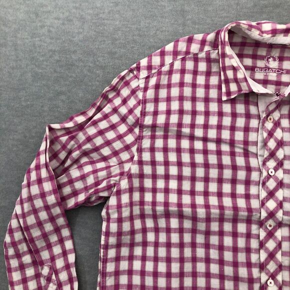 Bugatchi Button Shirt Mens Size XL Linen Shaped Fit Plaid Long Sleeve - Picture 2 of 16